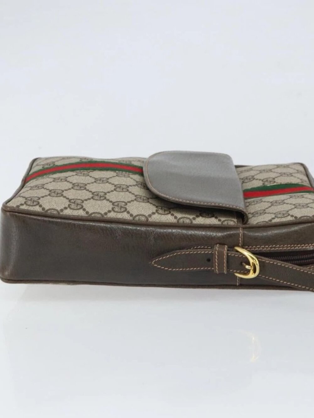GUCCI GG Supreme Web Sherry Line Shoulder Bag PVC Beige Gold Auth 163502 - Picture 4 of 16